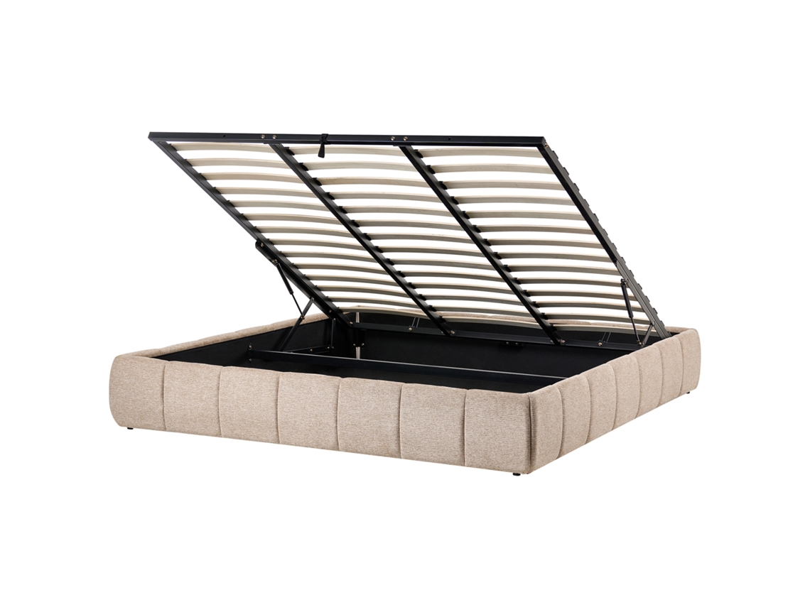 Cama De Casal Beliani Genas De Tecido Creme 180x200