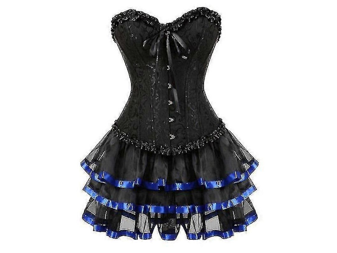 Conjunto De Corsé Y Falda Corta De Burlesque De Talla Grande Para Mujer, Disfraz De Tela Brocada Con Estampado De Ballenas De Plástico.