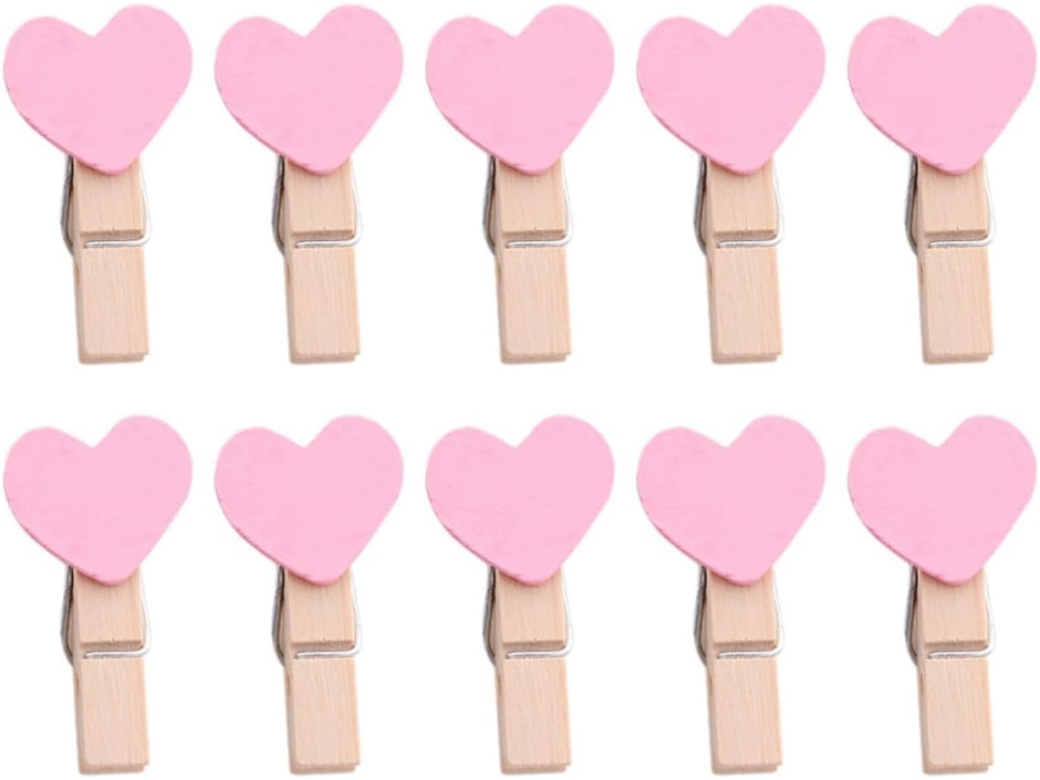 Pinzas de madera con forma de corazón, elegantes accesorios naturales, juego de 34 piezas, decoración de pared, para colgar fotos, GOKOCO