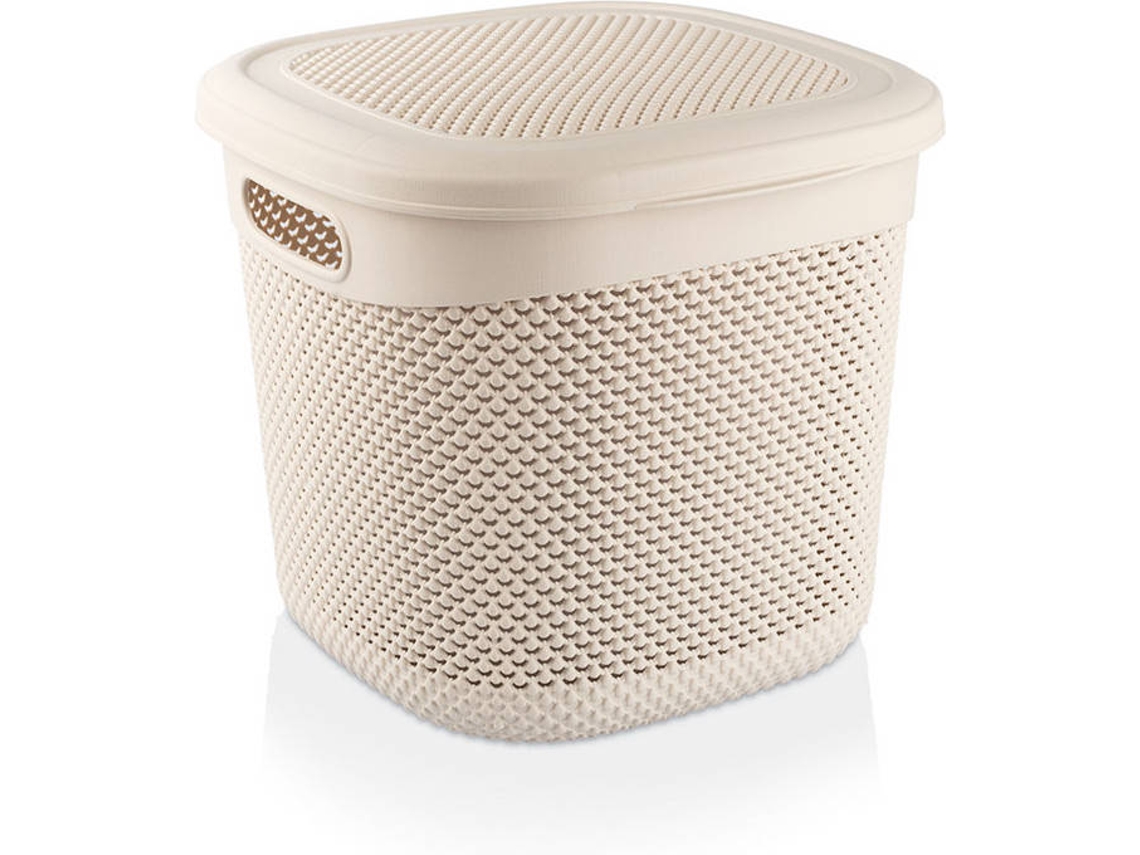 Cesta Mediana Cuadrada 7h HOUSE con Tapa Beis 15 Litros