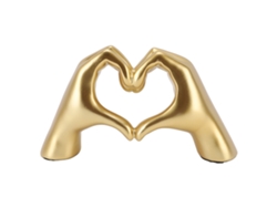 Escultura decorativa moderna de mano en forma de corazón de resina dorada