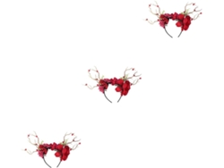 3pièces Antler Headband Avec Exagérées Rouge Pour Saint-valentin Accessoire De Cabello Berry