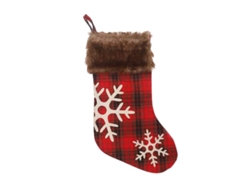 Calcetines de Cuadros con Puño de Pelo Sintético, Decoración Navideña con Copos de Nieve para Chimenea, Pared y Puerta, Estilo Rústico Rojo y Negro LAOPIPFU