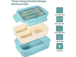 Bandeja De Almuerzo 1400ml Para Adultos Y Niños Con 3 Compartimentos, Cubiertos, Antiderrame, Lavavajillas Y Bpa Free