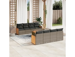 Conjunto de sofá de jardín de 9 piezas con cojines, mimbre gris, DKD Home Decor