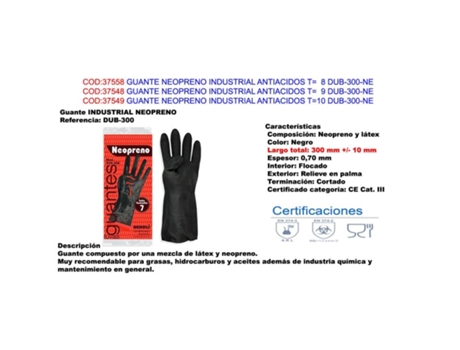Guante neopreno industrial antiacidos t 9 dub-300-ne