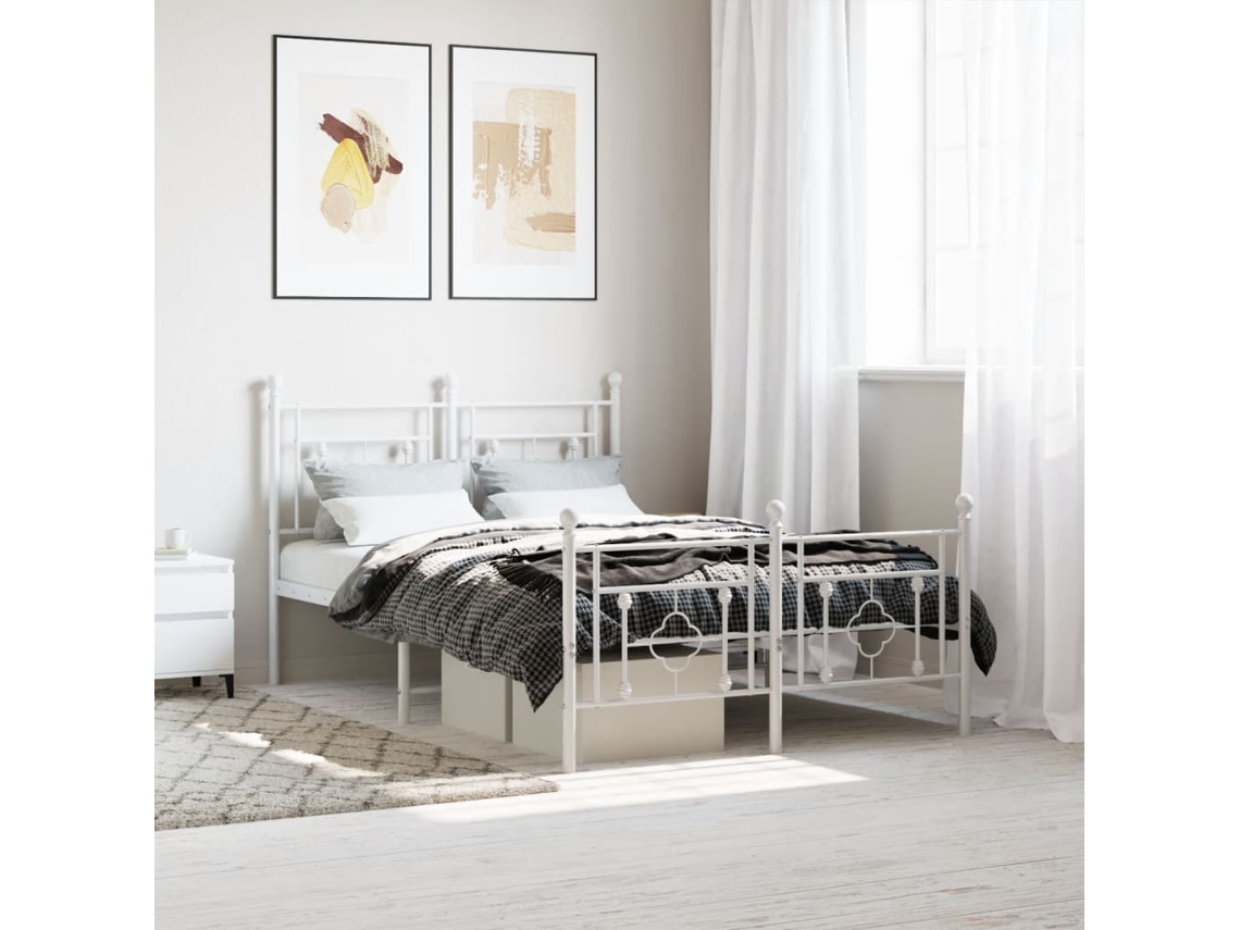 Estructura Cama Sin Colchón Con Estribo Metal Blanco 120x190 Cm