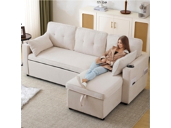 Sofá Cama L-forma - Diseño Moderno, Con Almacenamiento Y Reposavasos - Beige
