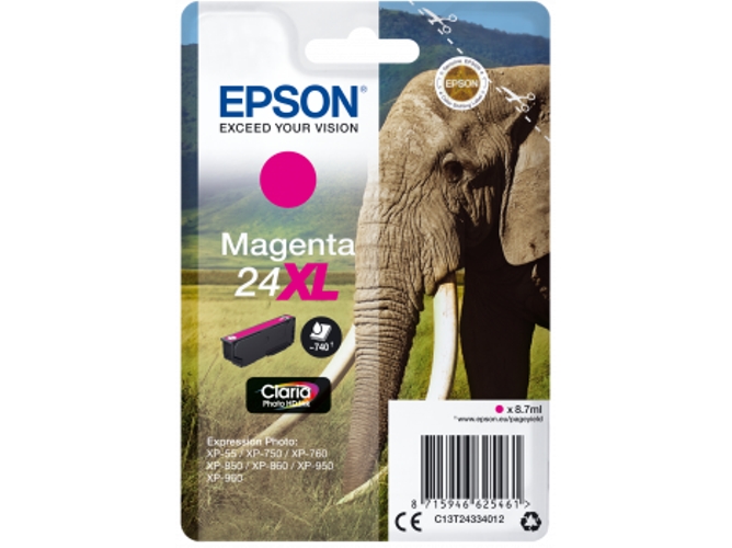 Cartucho de tinta original EPSON, 24XL, Elefante 8,7 ml , Magenta, C13T24334012, T2433