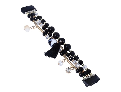 Pulsera Para Fitbit Charge 5 Correa De Reloj De Cadena De Cuentas Redondas Negra VENISYMLIS