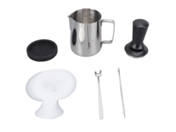 Kit de herramientas para arte del café: mezclador de leche, bolígrafo, prensa, tapete, plantillas y cuchara