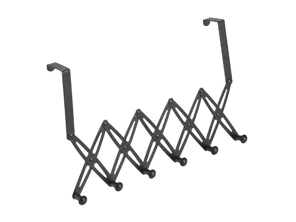 Ganchos Extensibles De Acero Inoxidable Para Colgar Sobre La Puerta Con 6 Ganchos Para Abrigos Y Ropa - Negro