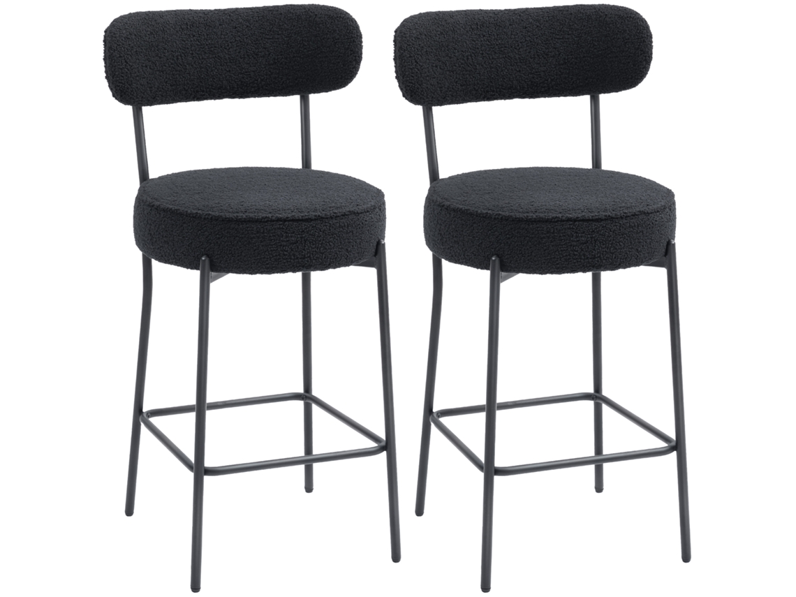 Taburetes Bar 2 Piezas Asiento Reposapiés Lana Negro