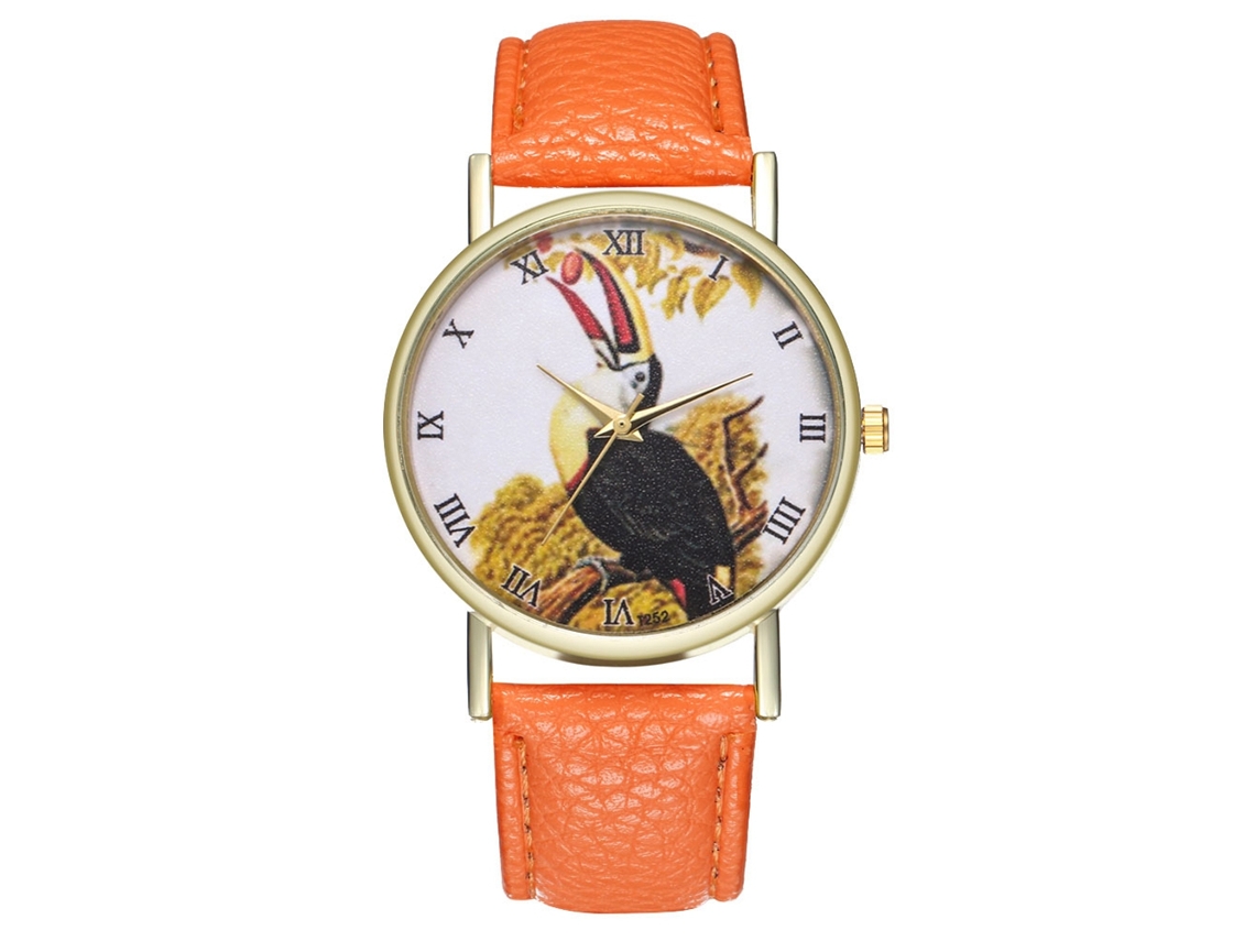 Reloj Unisex De Moda Con Correa De Piel Sintética, Estampado Animal Y Números Romanos Naranjas.