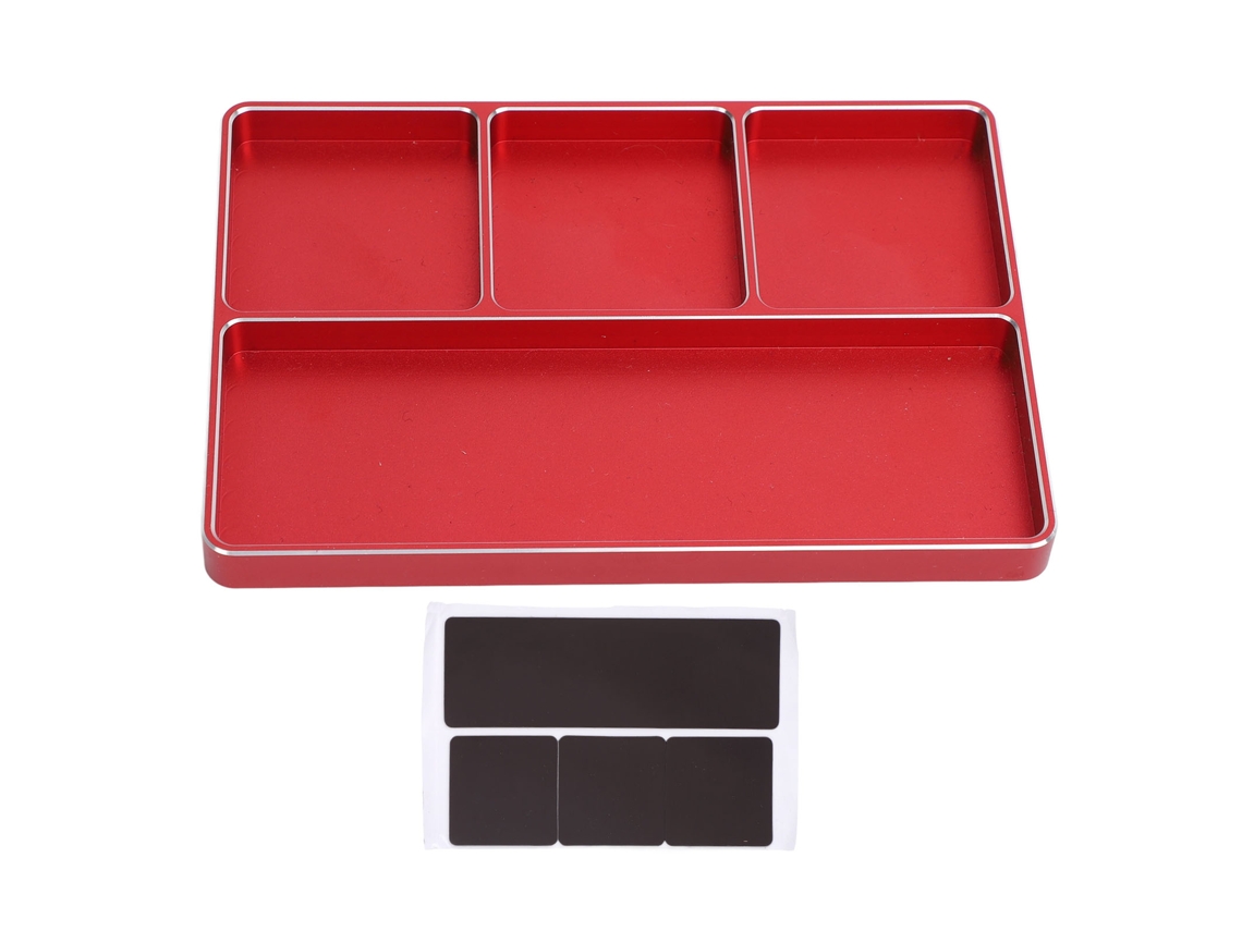 Bandeja De Reparación De Tornillos Para Coches Y Aviones Rc Con 4 Compartimentos Y Base Magnética De Aluminio - Roja