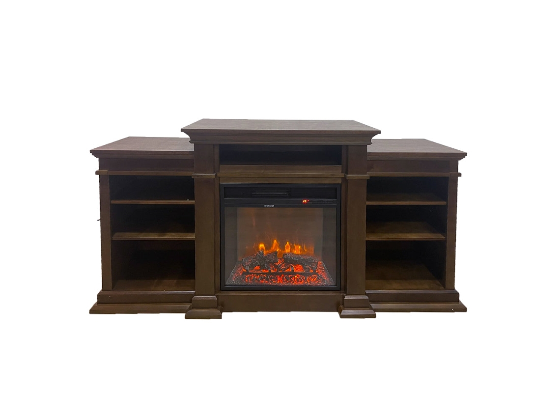 Chimenea eléctrica de pie Biden en madera de nogal, con unas dimensiones de 179 x 48 x 85 cm (largo x profundidad x alto).