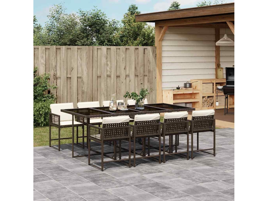 Juego de comedor de jardín de 9 piezas con cojines de mimbre marrón de DKD Home Decor