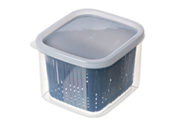 Contenedor De Almacenamiento Con 2 Compartimentos Para Verduras Y Frutas Con Cesta De Drenaje Azul.