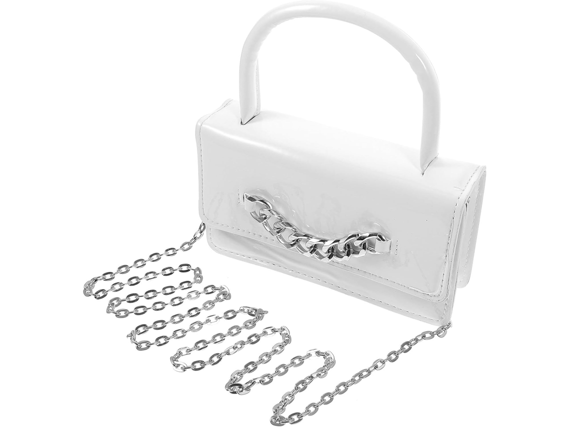 Bolso bandolera cuadrado blanco de PU para mujer, capacidad moderada, mini bolso para salidas.