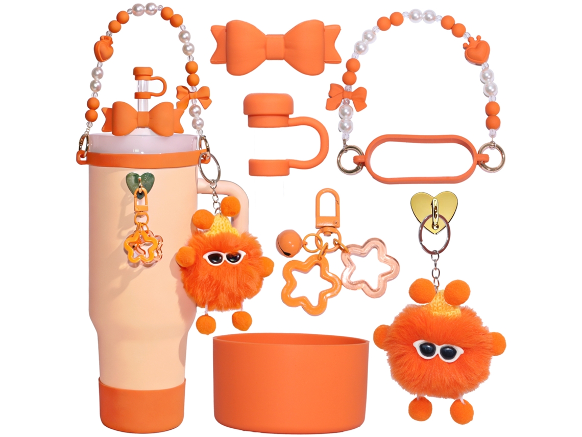Juego de accesorios EIFSON de 8 piezas para la Copa Stanley de 40 oz / 30 oz con funda de silicona y llaveros (naranja)