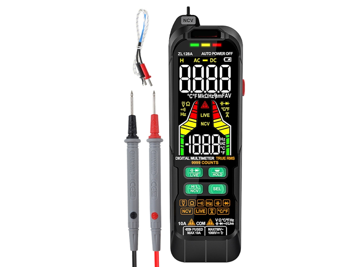 Multímetro Digital Profesional True Rms Con Medición De Voltaje Ca/cc, Capacitancia, Temperatura Y Detección De Cables Con Corriente.