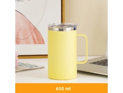 Taza de café de acero inoxidable 304, 650 ml, con asa y tapa, botella de agua con aislamiento de doble pared. Mdug (amarilla)