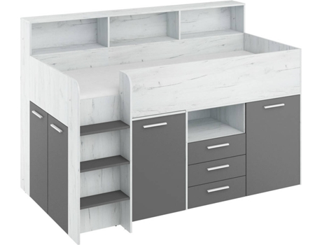 Litera con Escritorio BIM MUEBLES NEO L Blanco y Gris (Medidas colchón: 80x200 cm)