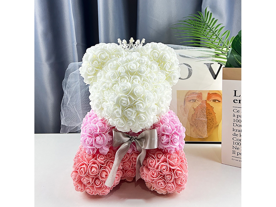 Oso de Rosas con Luz LED, Oso de Rosas Premium Hecho a Mano con Flores Artificiales, Elegante y Encantador, Duradero, Colgante Perfecto, Regalos Creativos