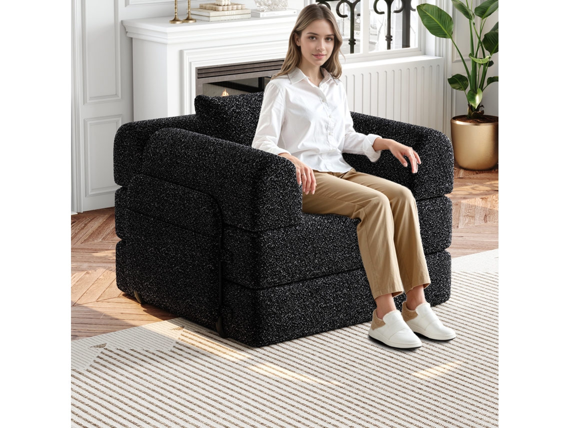 Sofá Cama Chenilla Modular Multifuncional Estructura Metal