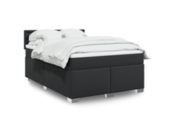 Cama box spring con colchón cuero sintético negro 140x200cm