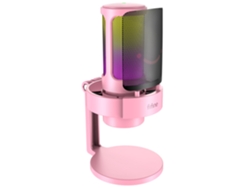 Micrófono USB con salida de auriculares y botón de silencio táctil, 3 modos RGB. Mdug (color rosa).