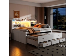 Sofá Cama/diván 140x200 Led 3 Cajones Mesa Usb-c Blanco