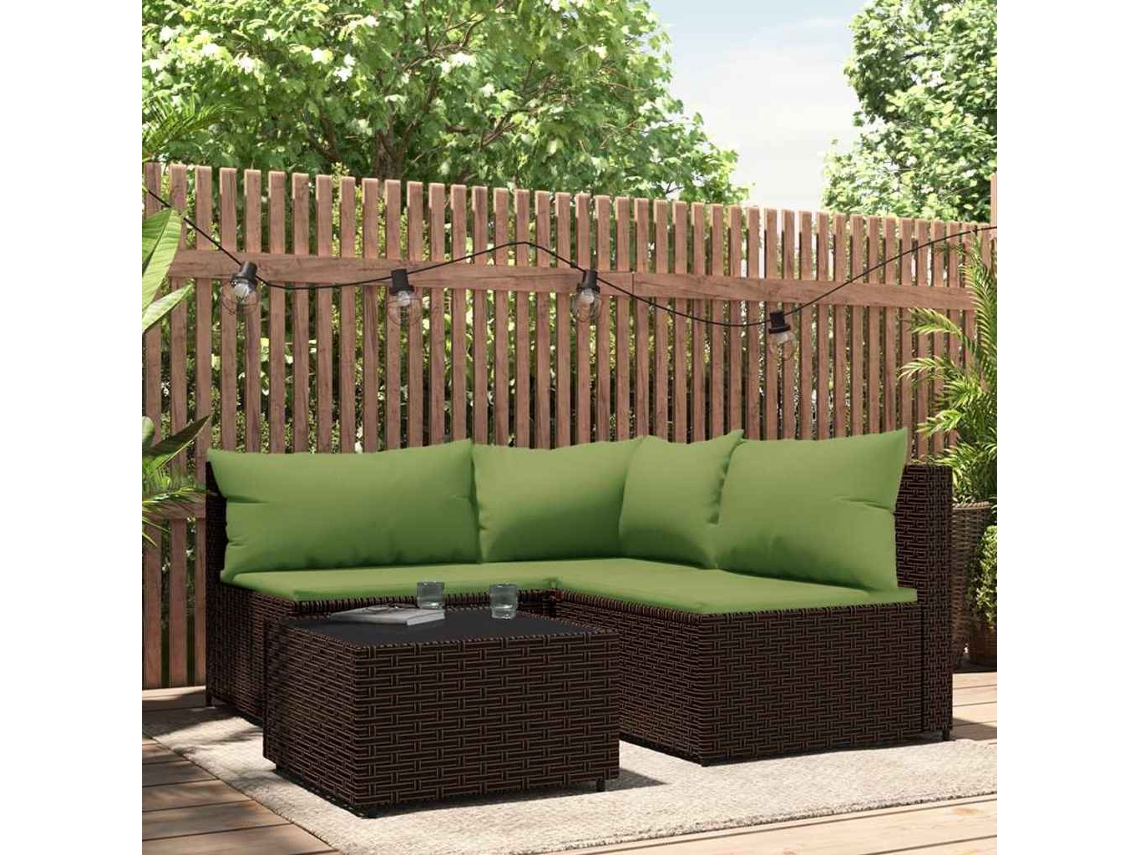 Conjunto de jardín de 4 piezas con cojines de mimbre marrón DKD Home Decor