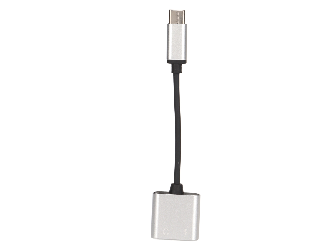Adaptador De Auriculares 2 En 1 Usb-c A 3,5 Mm Con Puerto De Carga - Plateado