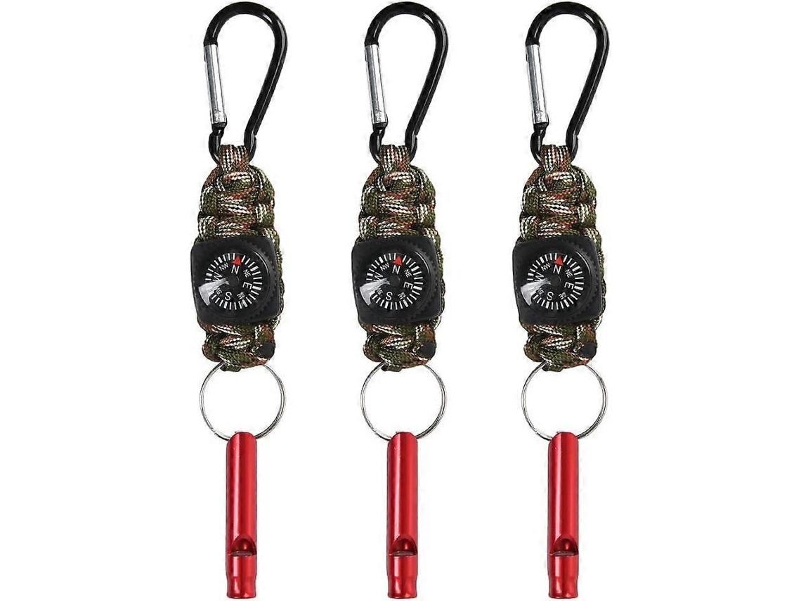 Rebe-3pcs Llavero De Paracord 4 En 1 Con Brújula Silbato Y Mosquetón Para Camping Senderismo Y Actividades Al Aire Libre