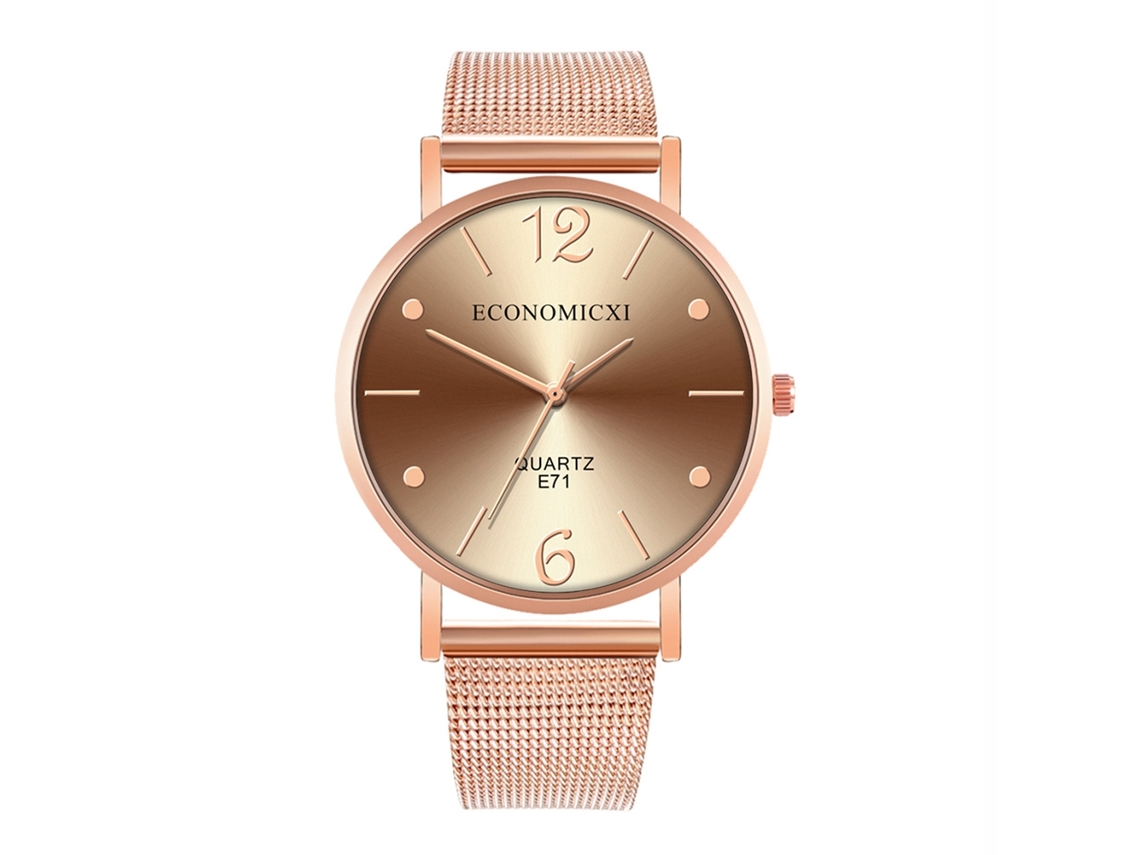 Reloj De Pulsera De Cuarzo Para Hombre Con Malla De Aleación Ultrafina, Elegante Color Marrón Y Oro Rosa.