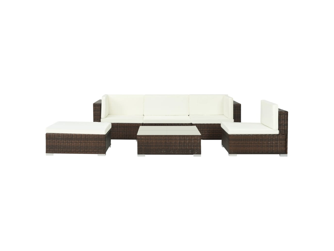Conjunto 6 muebles de jardín VIDAXL y cojines ratán sintético marrón