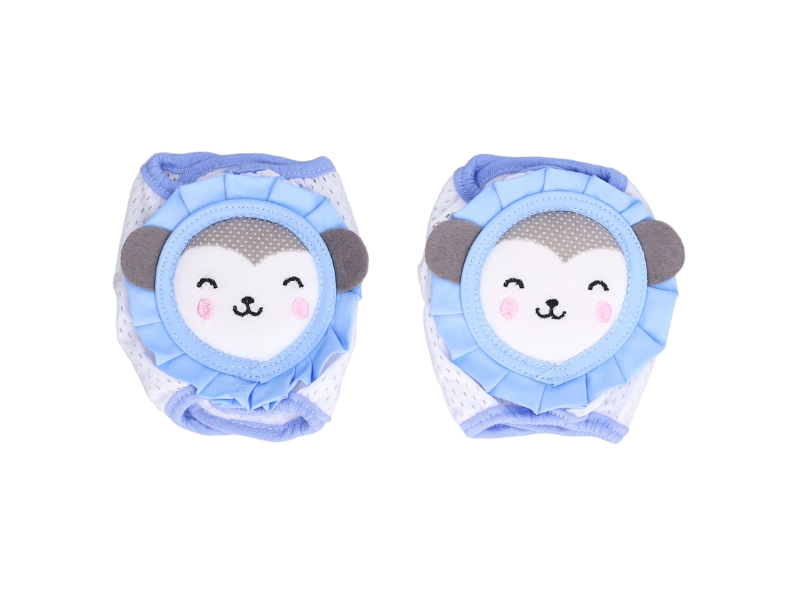 2pcs Joelheiras Ajustáveis Infantil Para Rastejar Cartoon Macaco Azul Céu Ventiladas Anti-deslizante