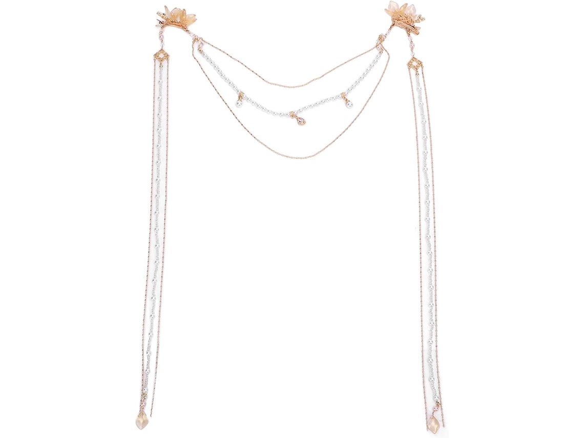 Flor de perlas artificiales con clip SFUSHOS, larga con pompón, accesorio elegante