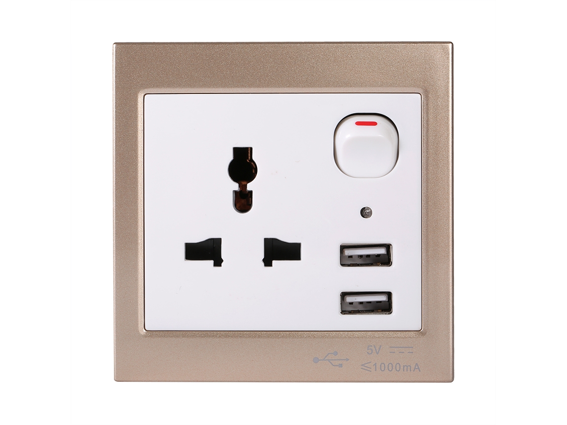 Tomacorriente Mural Usb (fuente De Alimentación De Tres Patas, Carga Usb Doble)