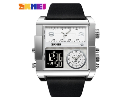 Reloj para Hombre, Reloj Cuadrado con Alarma de Cuarzo LED y Pantalla analógica de 3 Horas, Correa Negra con Concha Plateada - Máquina Negra LUUCOZK