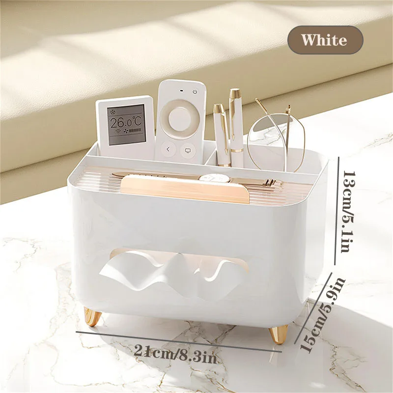 (blanco) Estante De Almacenamiento De Caja De Pañuelos, Caja Rectangular De Decoración De Escritorio Con Control Remoto Para Papelería