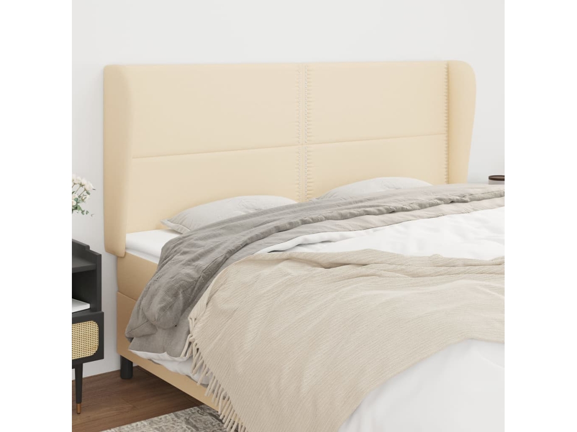 Cabecero Con Orejas De Tela Color Crema 183x23x118/128 Cm