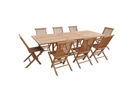 SALENTO CONJUNTO DE MESA Y SILLAS DE JARDÍN DE TECA MESA RECTANGULAR EXTENSIBLE Y SILLAS PLEGABLES Conjunto de Ocho Sillas y Una Mesa de Exterior 8...