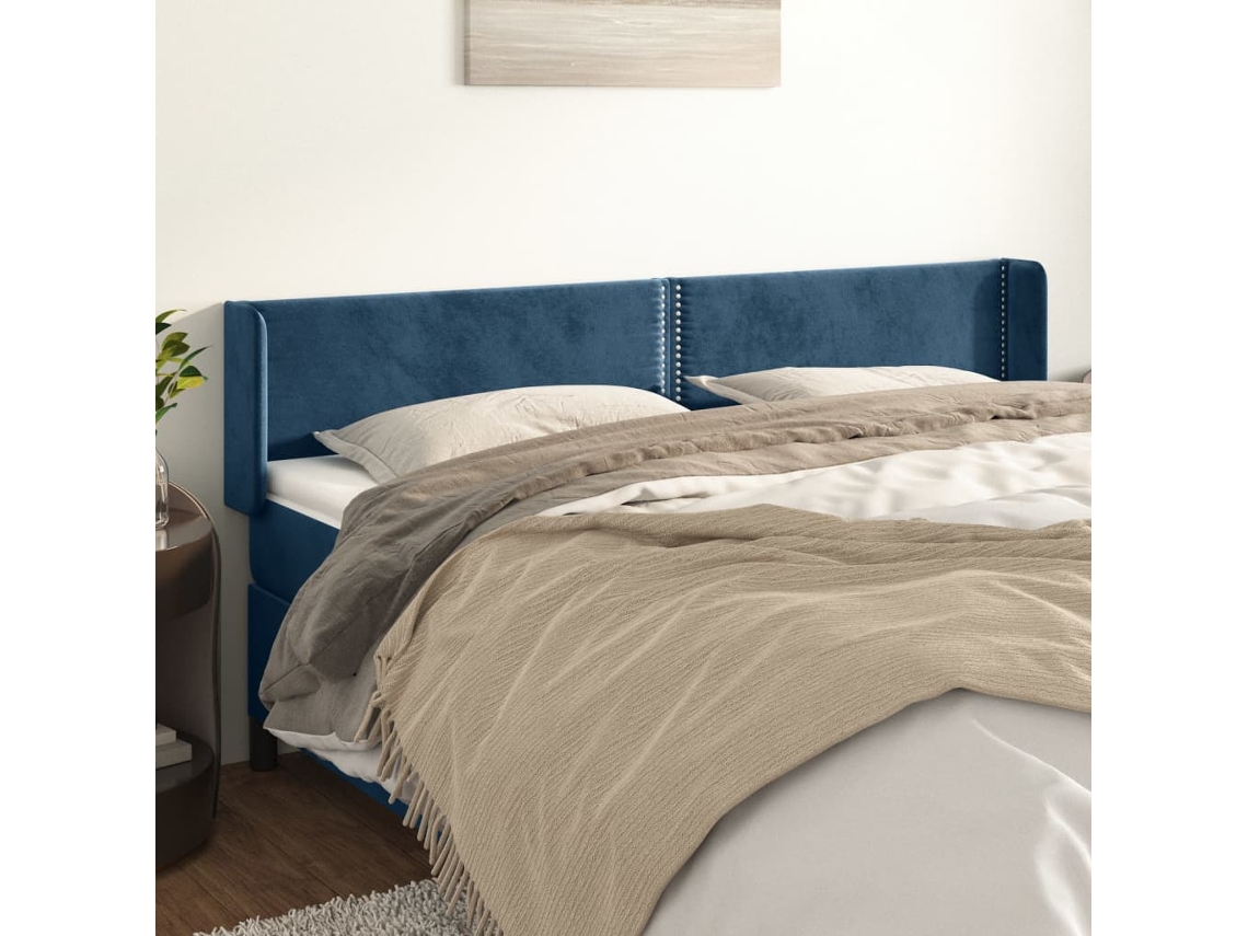 Cabecero De Terciopelo Azul Oscuro 203x16x78/88 Cm