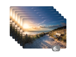 Manteles Individuales Juego De 6puesta De Sol - Playa - Duna - Hierba - Banco 45x30 Cm
