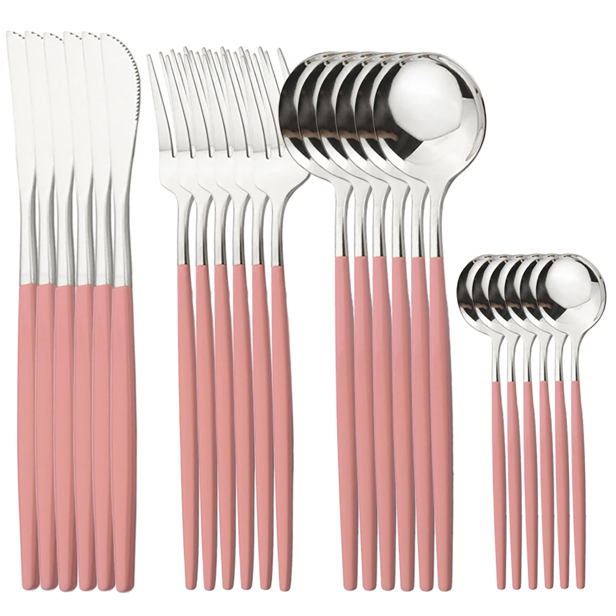 Vajilla de acero inoxidable de 24 piezas, apta para lavavajillas. Mdug (rosa plateado)