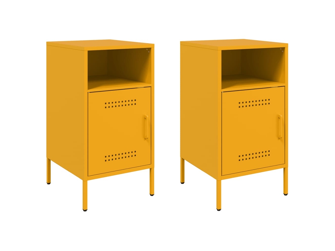 Maison Exclusive - Mesitas De Noche 2 Unidades Acero Amarillo Mostaza 36x39x68 Cm