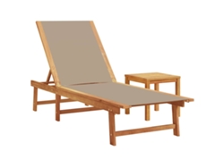 Chaise Lounge con Mesa Acacia/Textileno Gris Marrón EXCLUSIVO MAISON