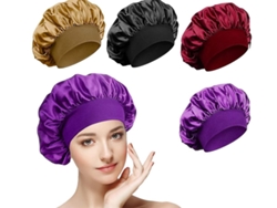Rebe-4 Gorros De Seda Nocturnos Burdeos+negro+morado Profundo+oro, Elásticos Suaves Para Cabello Largo Rizado Mujer